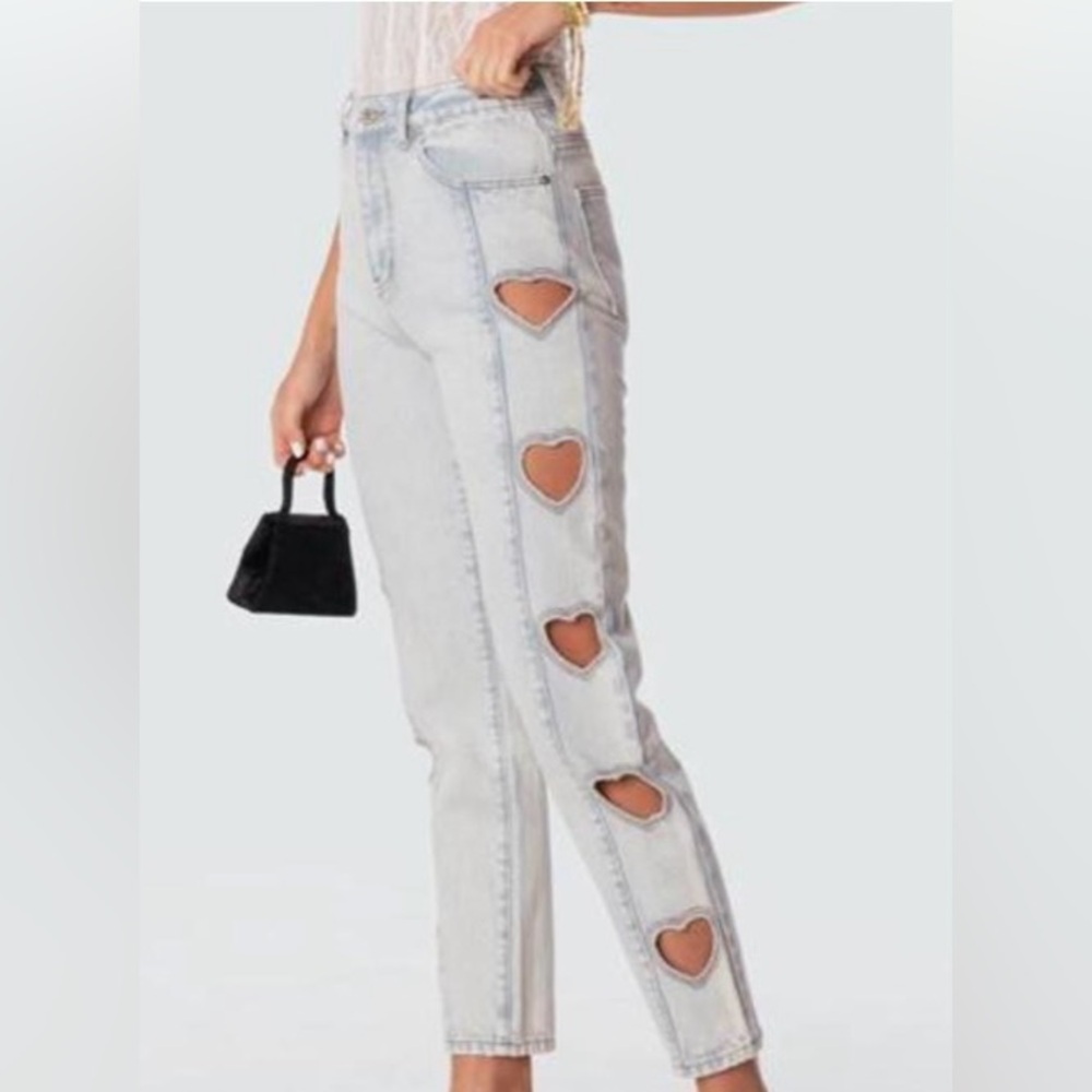 EDIKTED Y2K High Rise Heart Cut Out Jeans- new